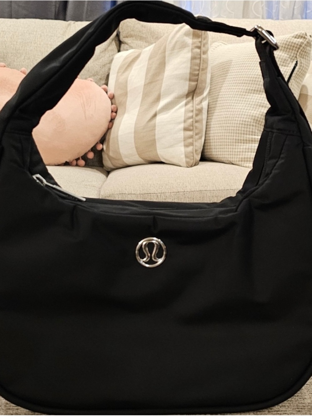 lululemon athletica Black Shoulder Bag with Silver Logo